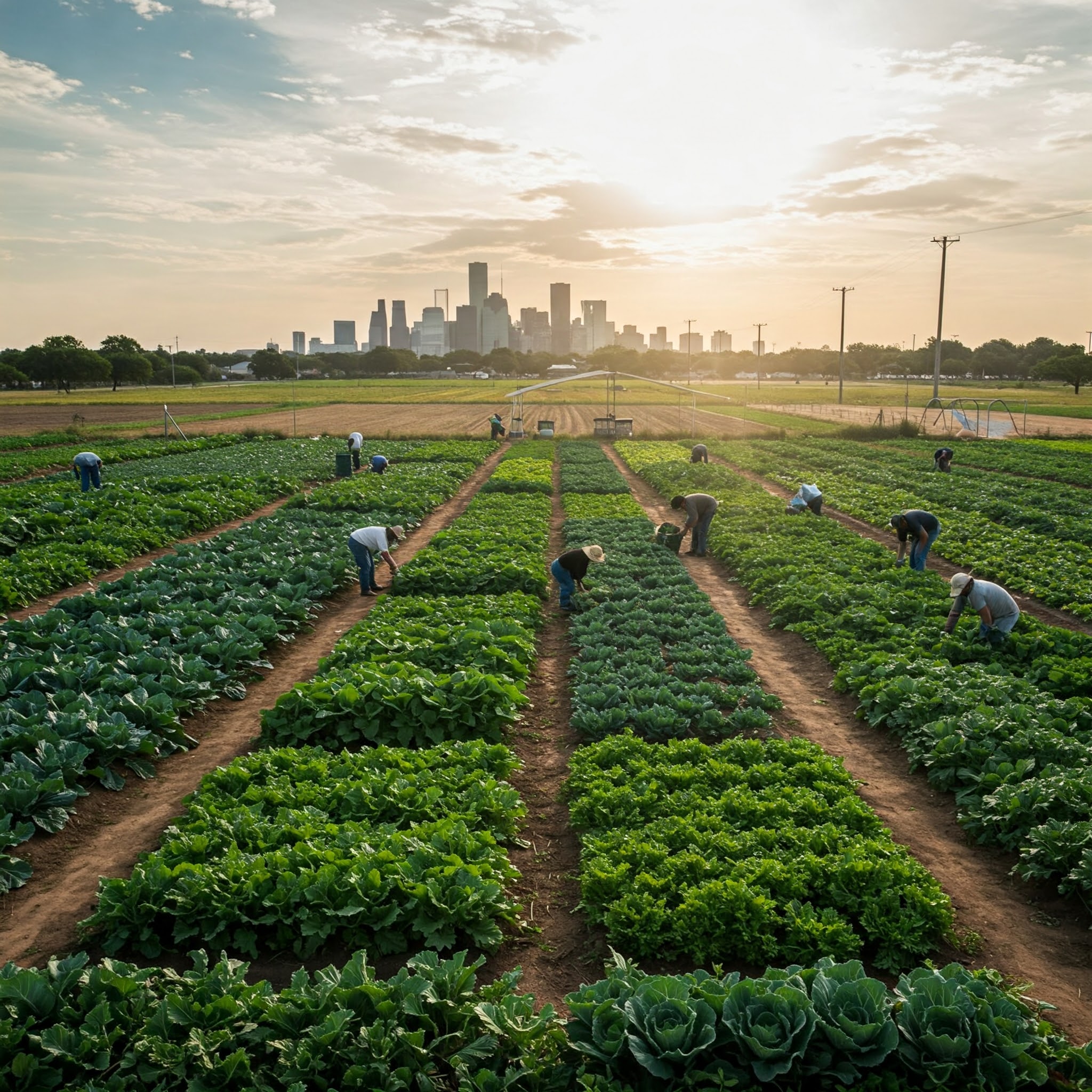 AI generated image of cooperative vegetable farm in Houston, TX